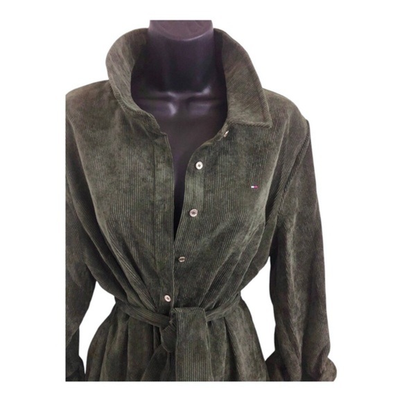 Tommy Hilfiger olive green corduroy button down collared tunic shirtdress size12 - Picture 9 of 17